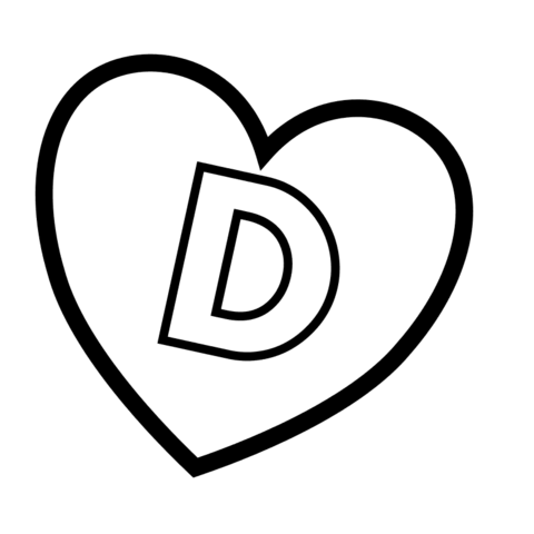 Letter D In Heart Coloring Page